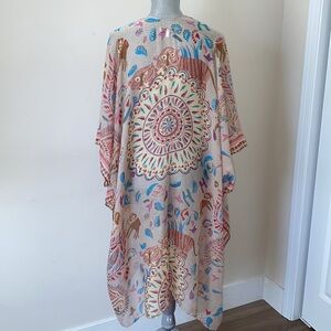 Woven Heart Festival Boho Elephant Tiger Mandala India Ruana Kimono One Size